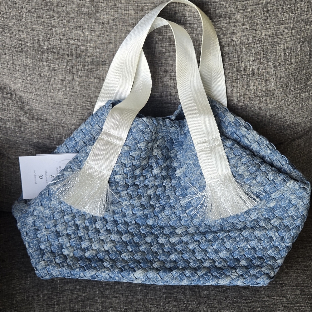 Ahdorned Woven Denim Tote Crossbody Purse